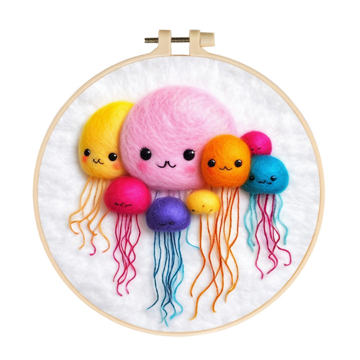 Smiling Jellyfish Float Together Wool Needle Felting Painting Kit