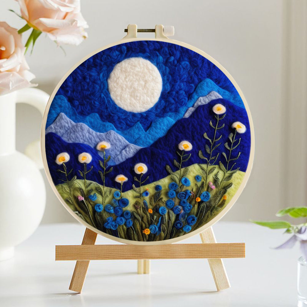 Blue Mountains at Night Wool Needle Felting Painting Kit
