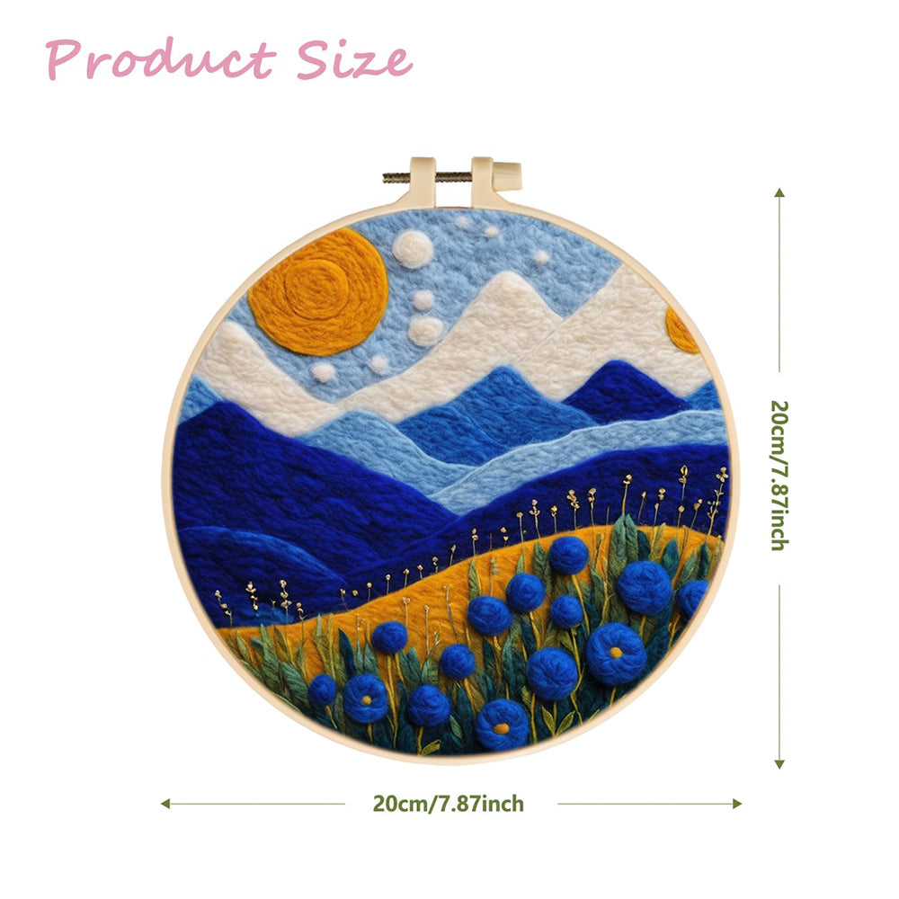 Blue Mountains and Flowers Wool Needle Felting Painting Kit