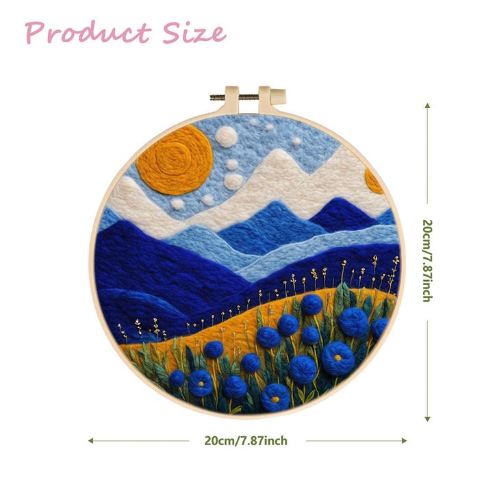 Blue Mountains and Flowers Wool Needle Felting Painting Kit