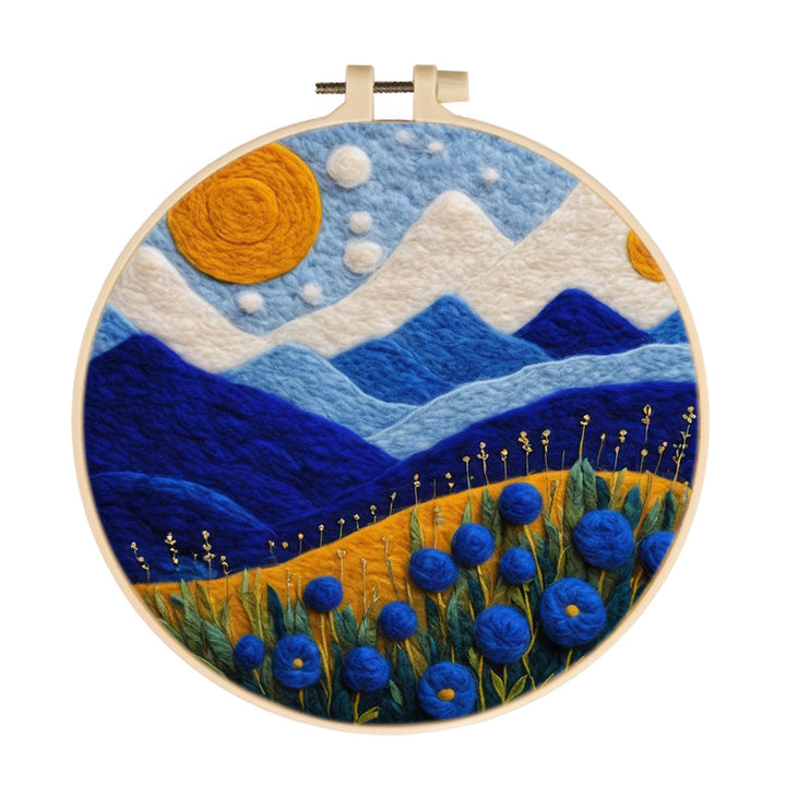 Blue Mountains and Flowers Wool Needle Felting Painting Kit