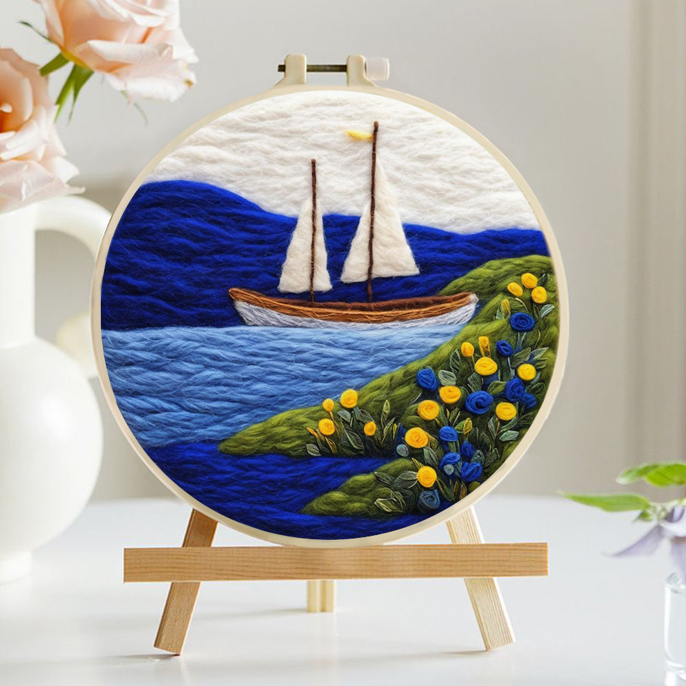 White Sailing Boat Wool Needle Felting Painting Kit