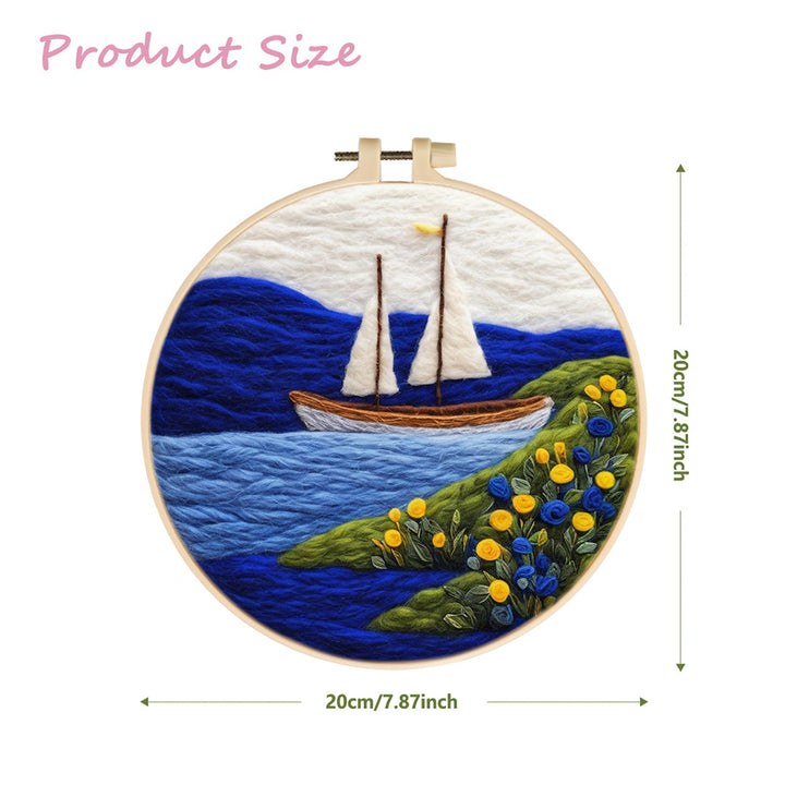 White Sailing Boat Wool Needle Felting Painting Kit