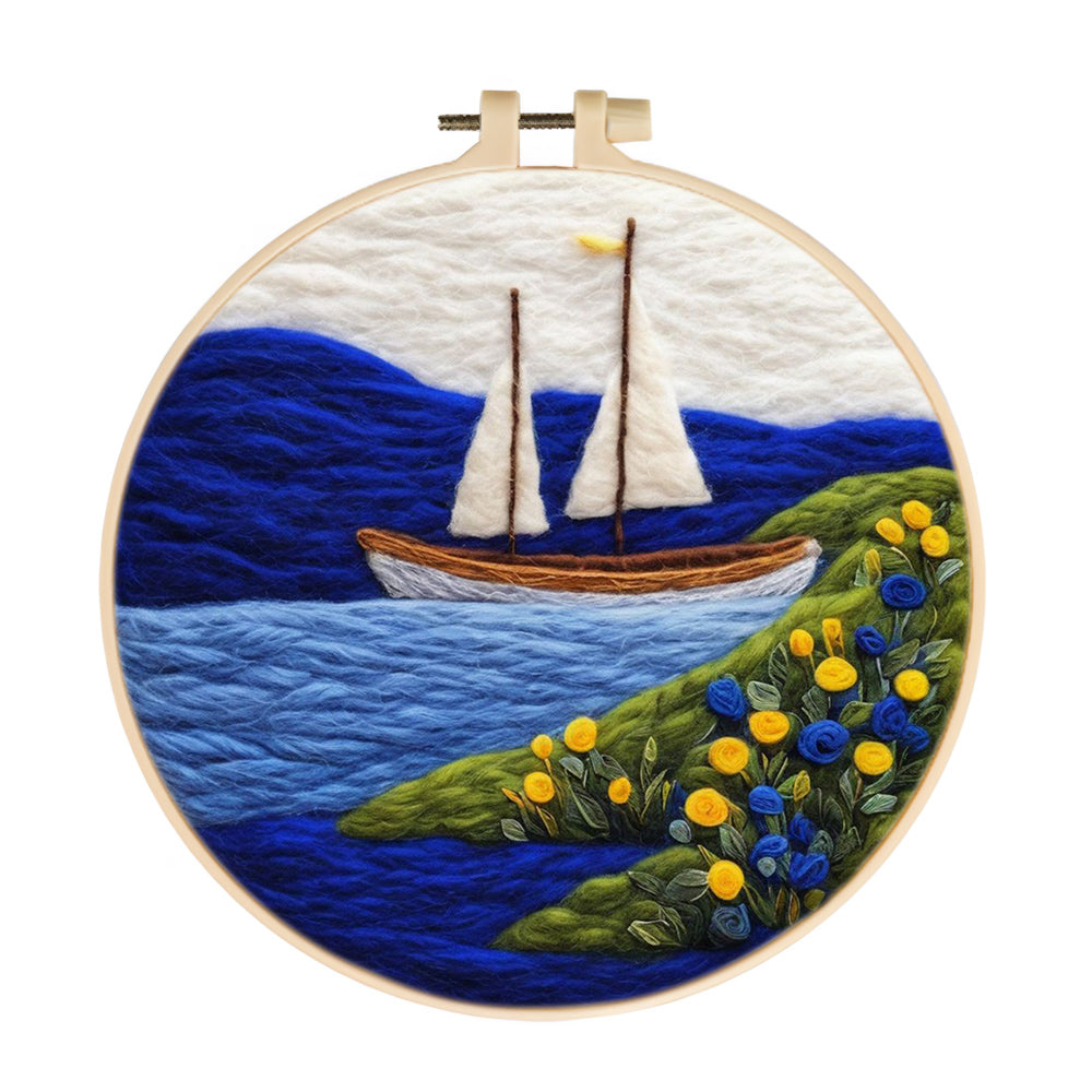 White Sailing Boat Wool Needle Felting Painting Kit