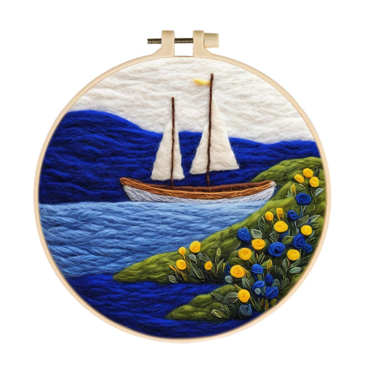 White Sailing Boat Wool Needle Felting Painting Kit