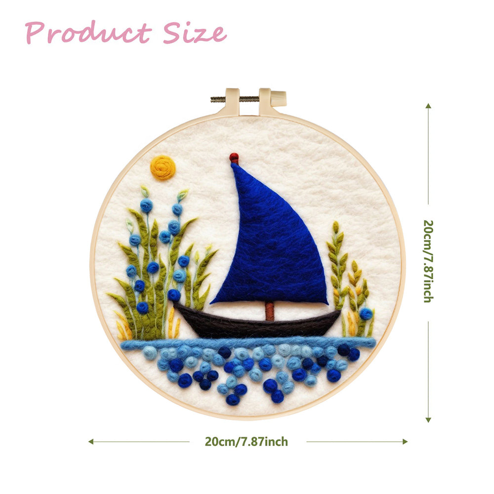 Blue Boat and Plants Wool Needle Felting Painting Kit