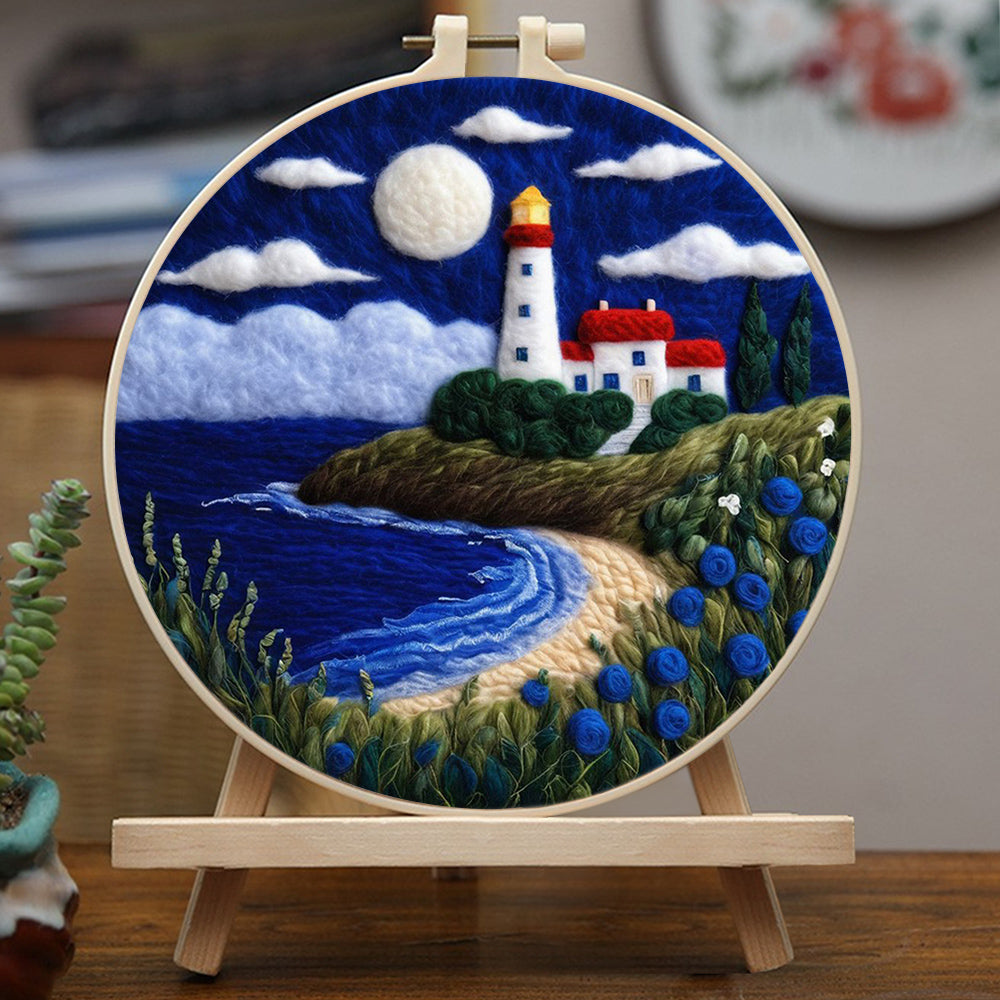 Lighthouse under the Blue Night Sky Wool Needle Felting Painting Kit