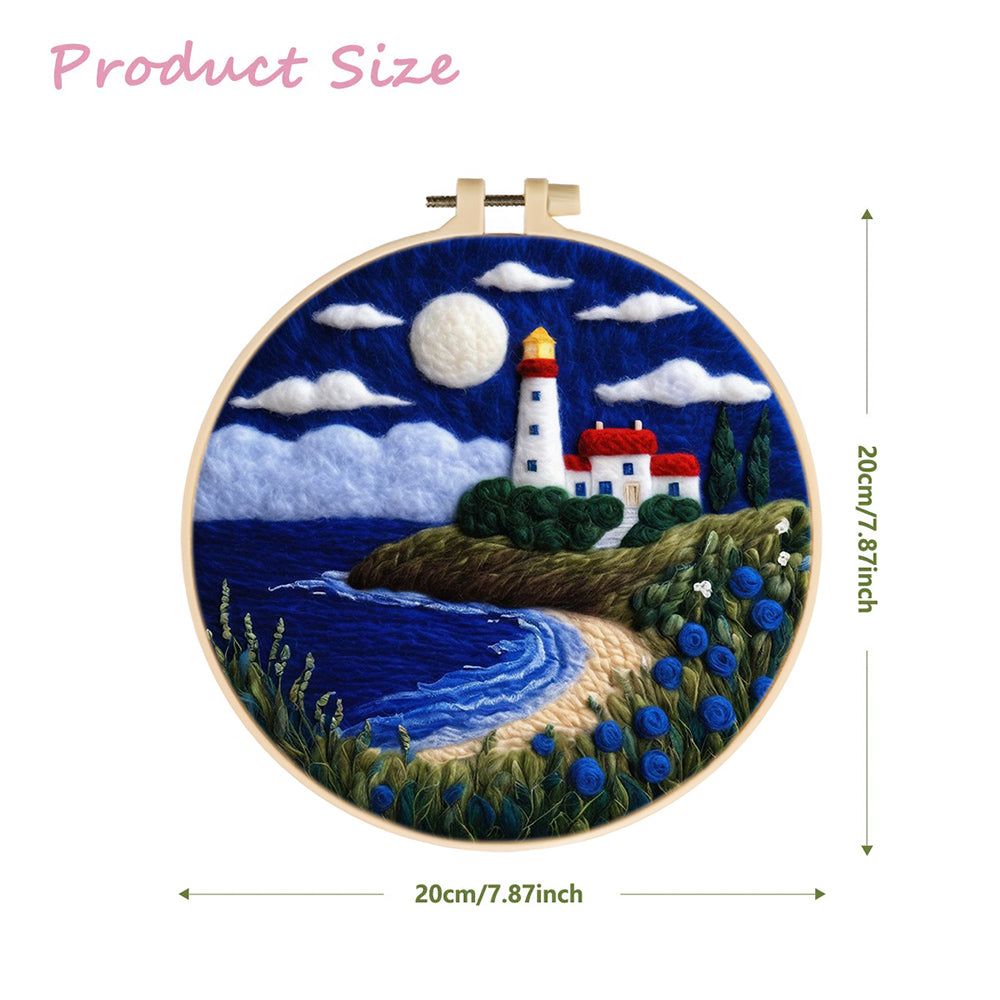 Lighthouse under the Blue Night Sky Wool Needle Felting Painting Kit