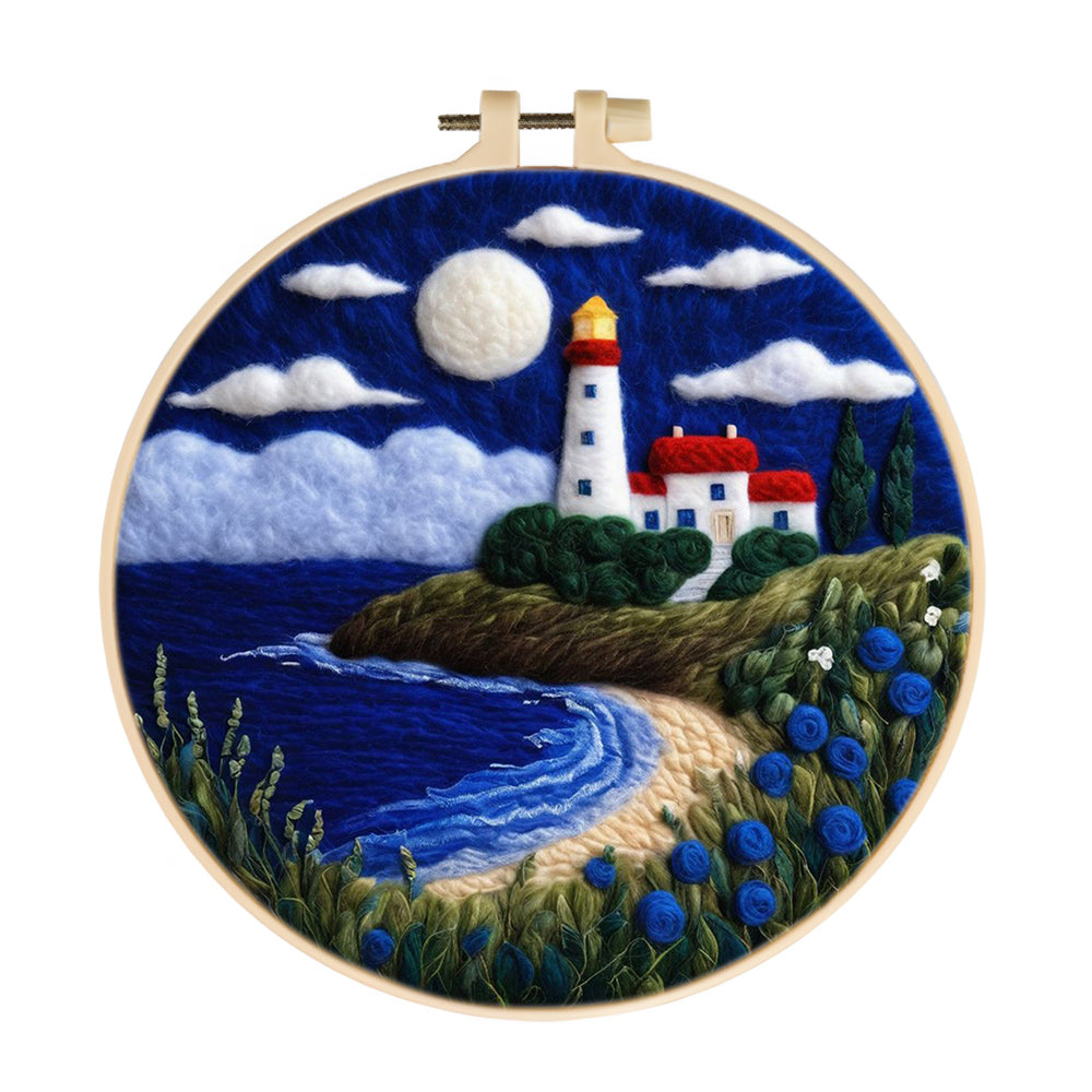 Lighthouse under the Blue Night Sky Wool Needle Felting Painting Kit