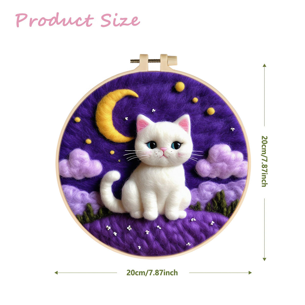 Cat in Moonlight with Crescent Shape Wool Needle Felting Painting Kit
