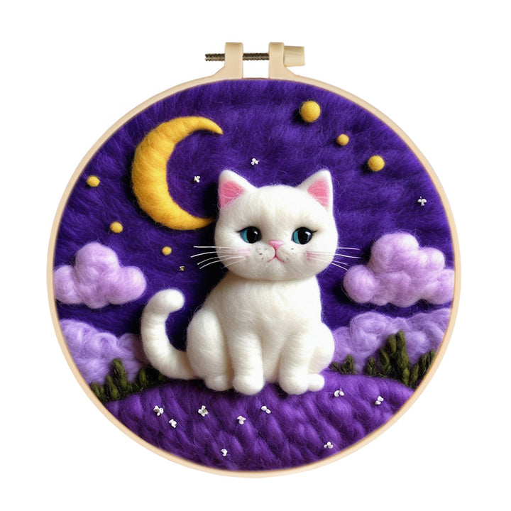 Cat in Moonlight with Crescent Shape Wool Needle Felting Painting Kit