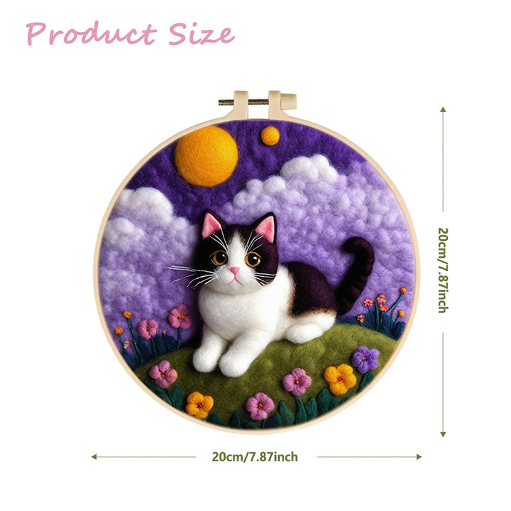 Cat on Hill with Purple Clouds Wool Needle Felting Painting Kit