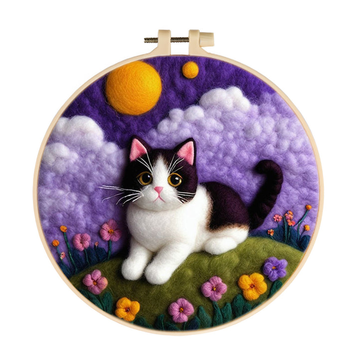 Cat on Hill with Purple Clouds Wool Needle Felting Painting Kit