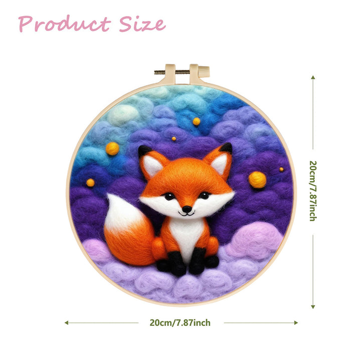 Fox Surrounded by Purple and Blue Clouds Wool Needle Felting Painting Kit