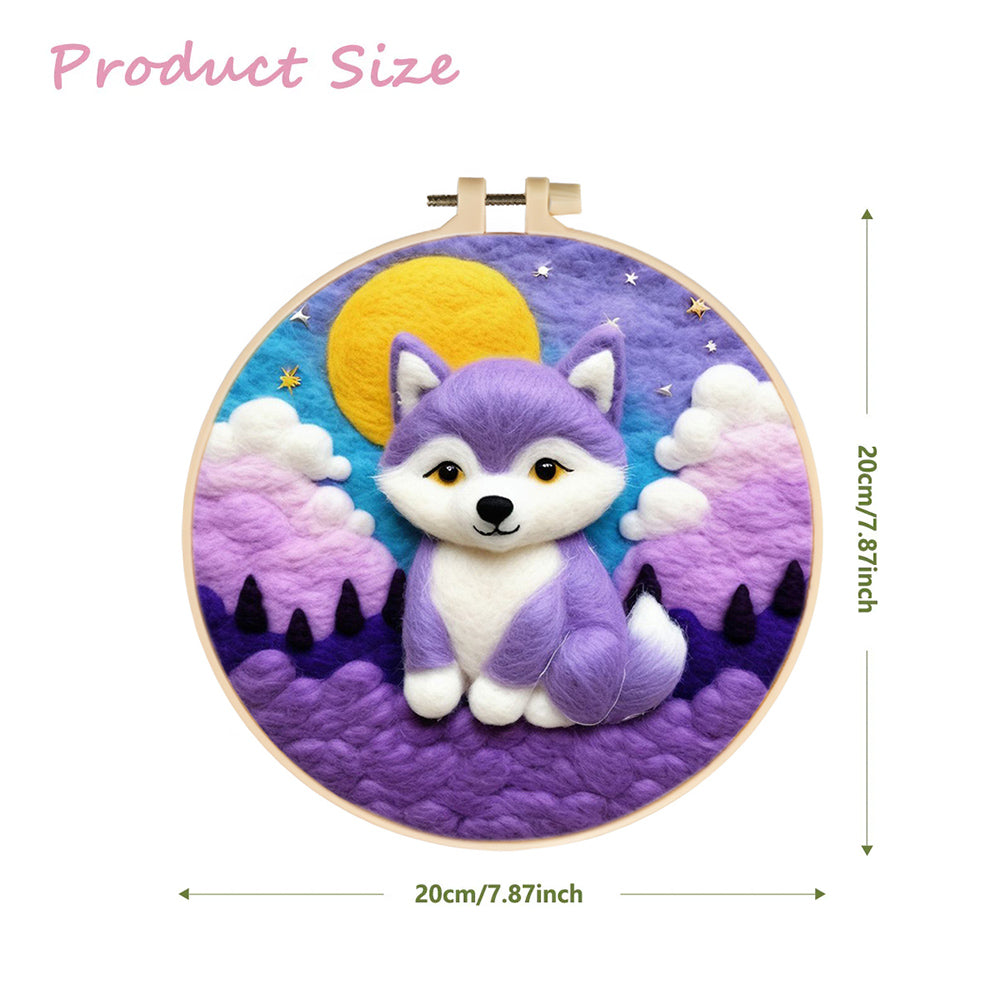 Little Wolf in Dreamy Night Sky Wool Needle Felting Painting Kit