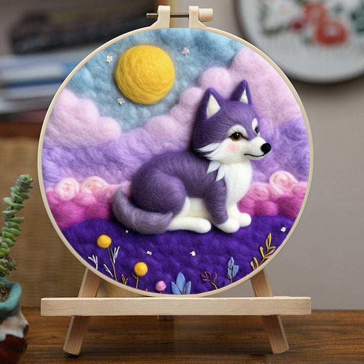 Little Wolf on Purple Hills Wool Needle Felting Painting Kit