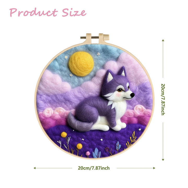 Little Wolf on Purple Hills Wool Needle Felting Painting Kit