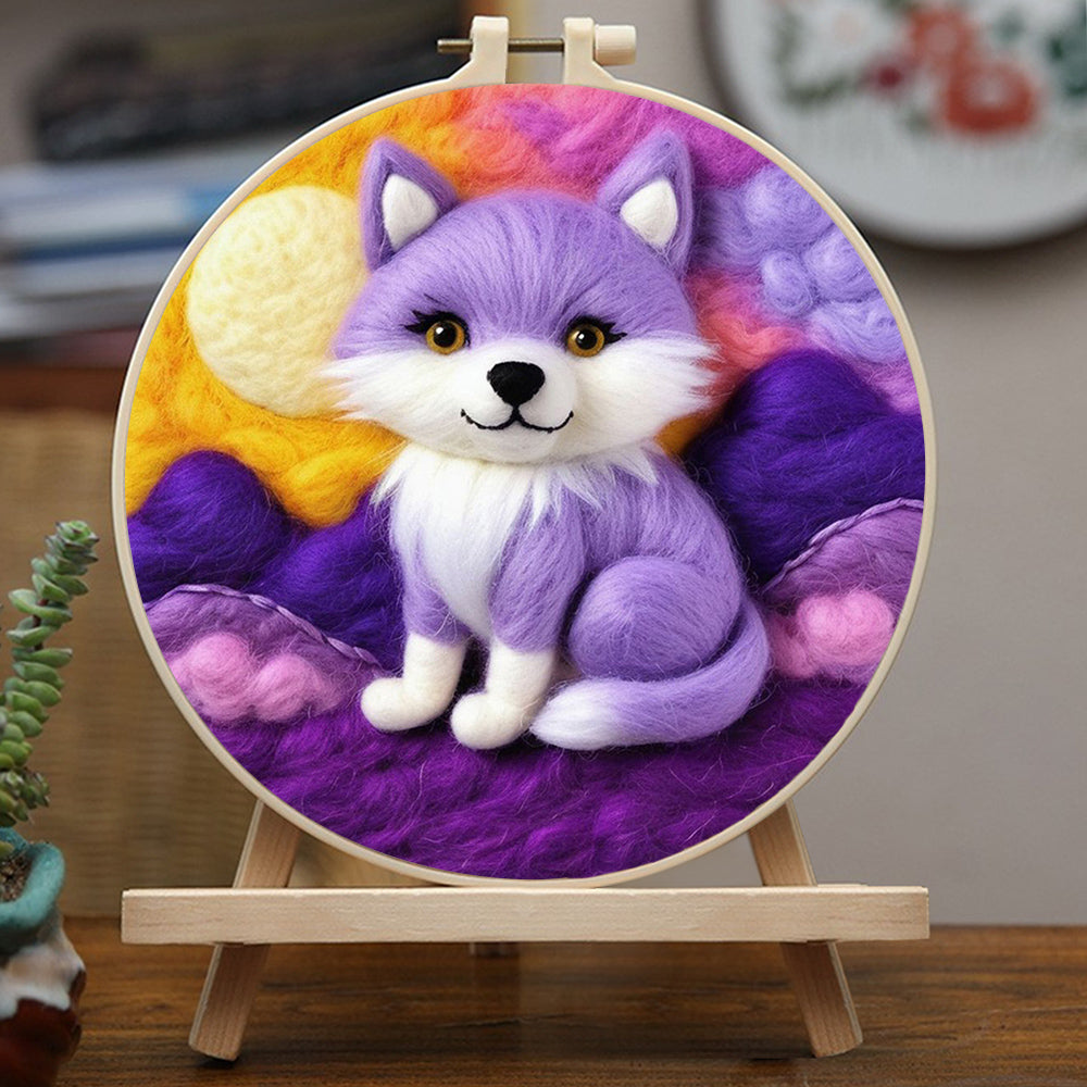 Gentle Wolf in Sunset Purple Sky Wool Needle Felting Painting Kit