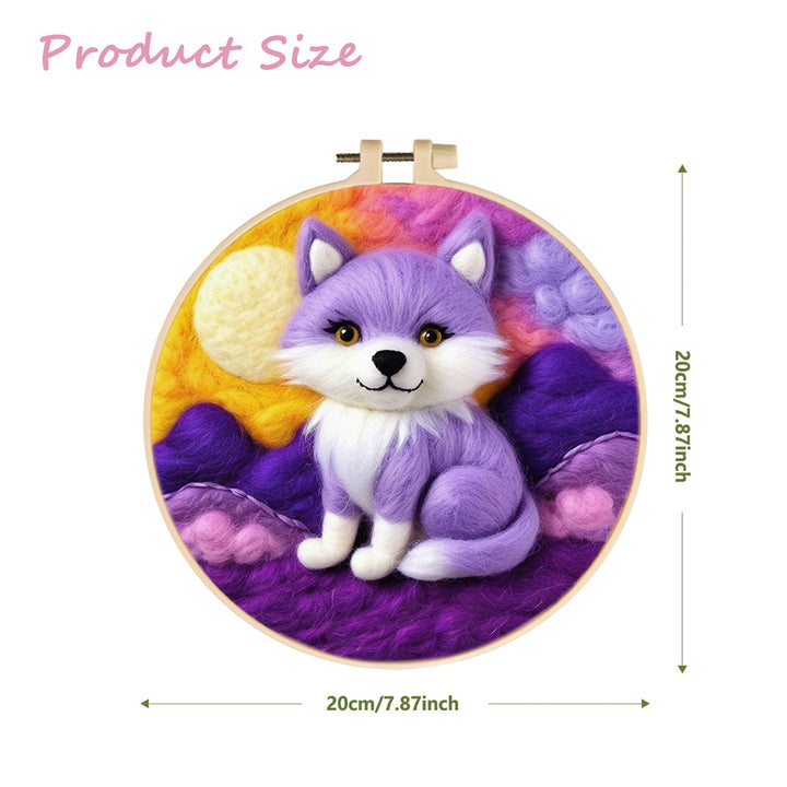 Gentle Wolf in Sunset Purple Sky Wool Needle Felting Painting Kit