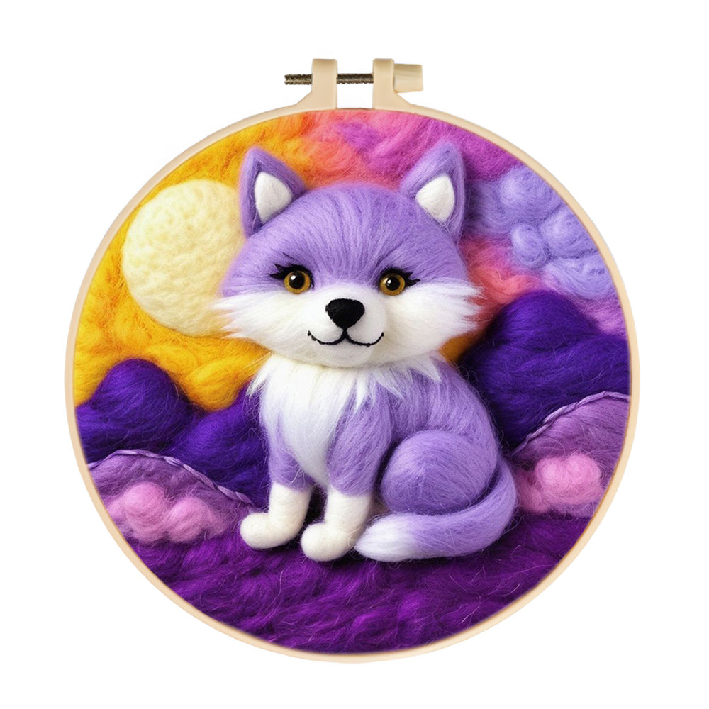 Gentle Wolf in Sunset Purple Sky Wool Needle Felting Painting Kit