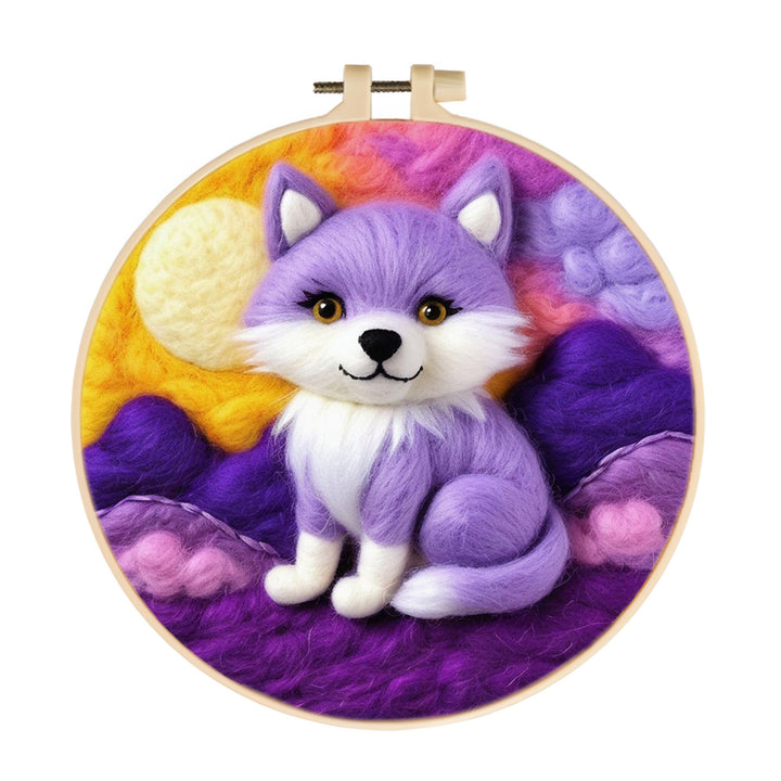Gentle Wolf in Sunset Purple Sky Wool Needle Felting Painting Kit