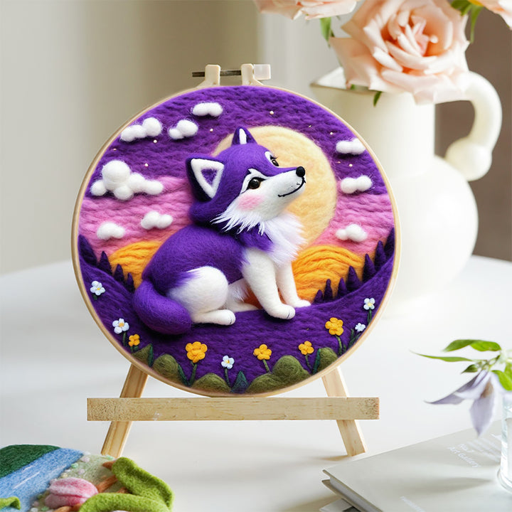 Purple Wolf Wool Needle Felting Painting Kit