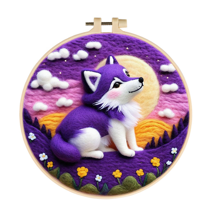 Purple Wolf Wool Needle Felting Painting Kit