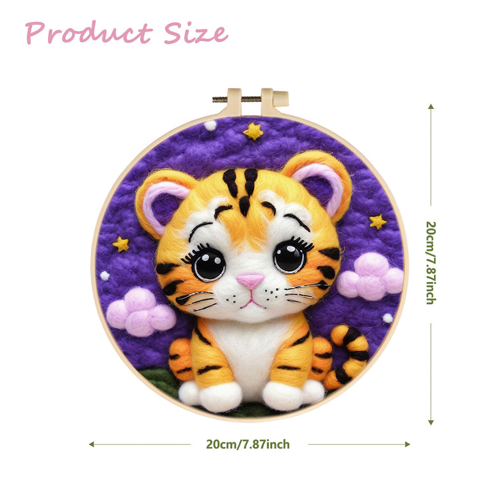 Purple Clouds Surrounding Cute Tiger Wool Needle Felting Painting Kit