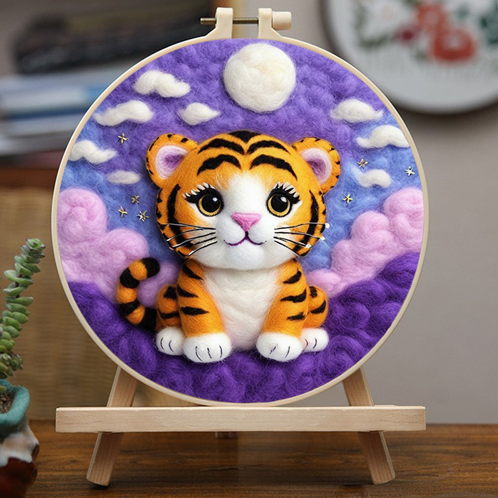 Moonlit Purple Clouds and Tiger Wool Needle Felting Painting Kit
