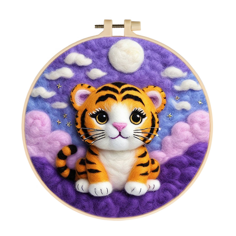 Moonlit Purple Clouds and Tiger Wool Needle Felting Painting Kit
