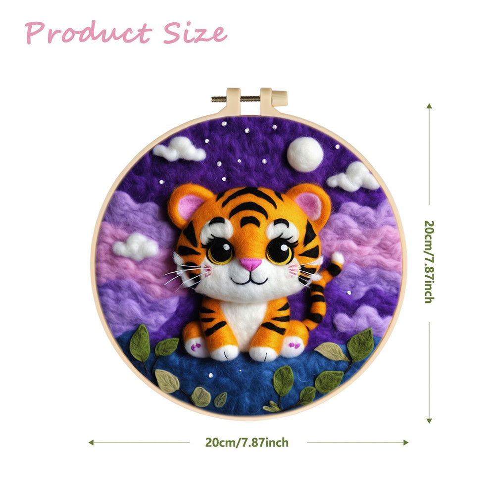 Tiger Sitting on Hill Under Moon Wool Needle Felting Painting Kit