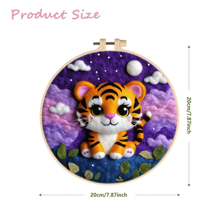 Tiger Sitting on Hill Under Moon Wool Needle Felting Painting Kit