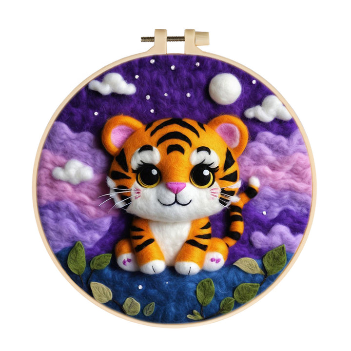 Tiger Sitting on Hill Under Moon Wool Needle Felting Painting Kit