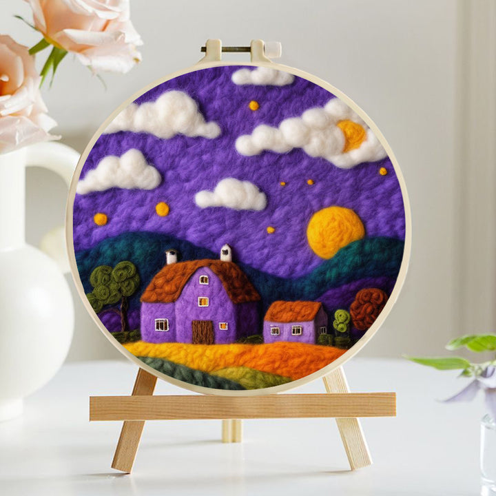 Houses under a Purple Sky Wool Needle Felting Painting Kit