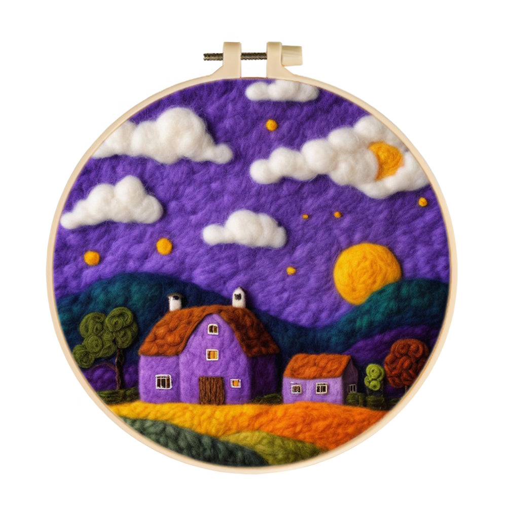 Houses under a Purple Sky Wool Needle Felting Painting Kit
