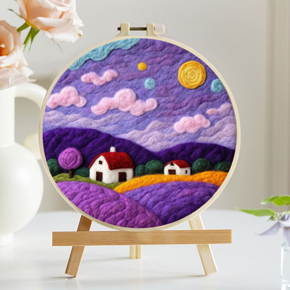 Hillside under a Purple Sky Wool Needle Felting Painting Kit
