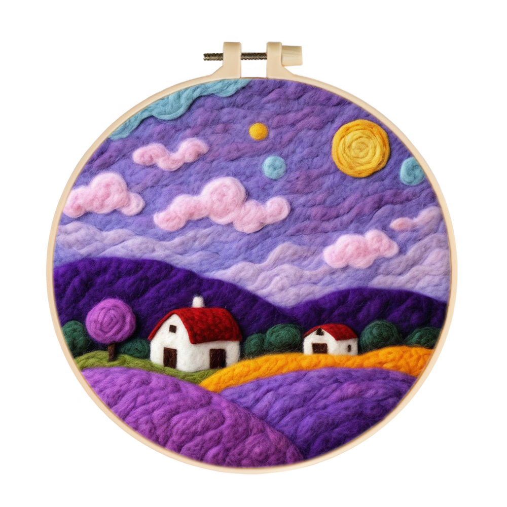 Hillside under a Purple Sky Wool Needle Felting Painting Kit