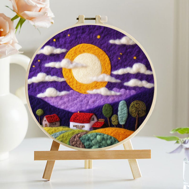 Golden Sun in a Purple Sky Wool Needle Felting Painting Kit