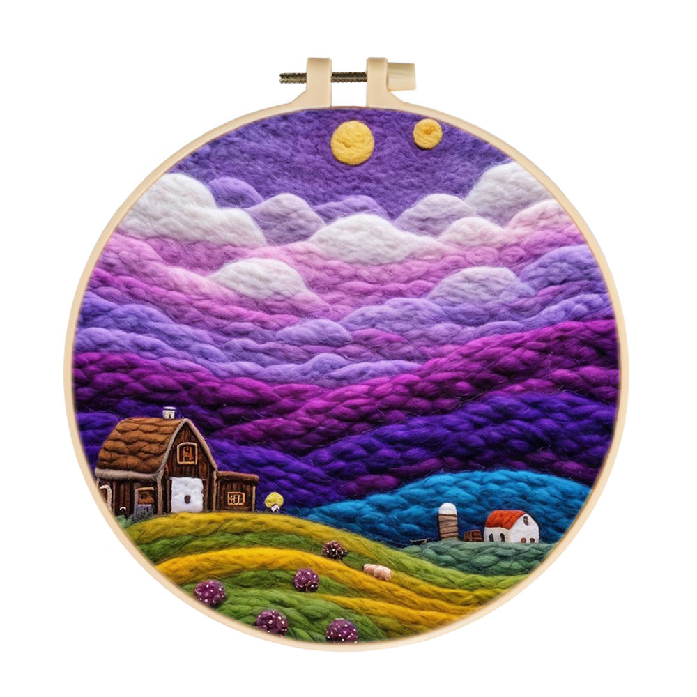 Farm under the Purple Clouds Wool Needle Felting Painting Kit