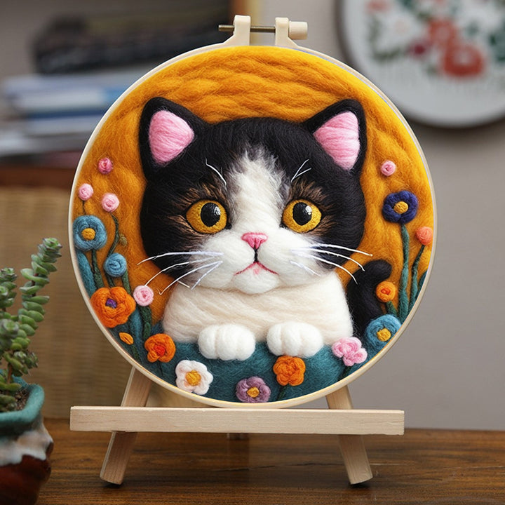 Kitten in Flowers Wool Needle Felting Painting Kit