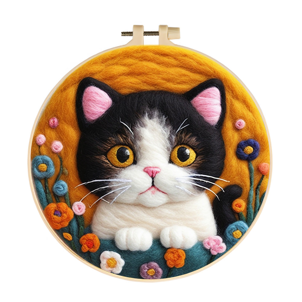 Kitten in Flowers Wool Needle Felting Painting Kit