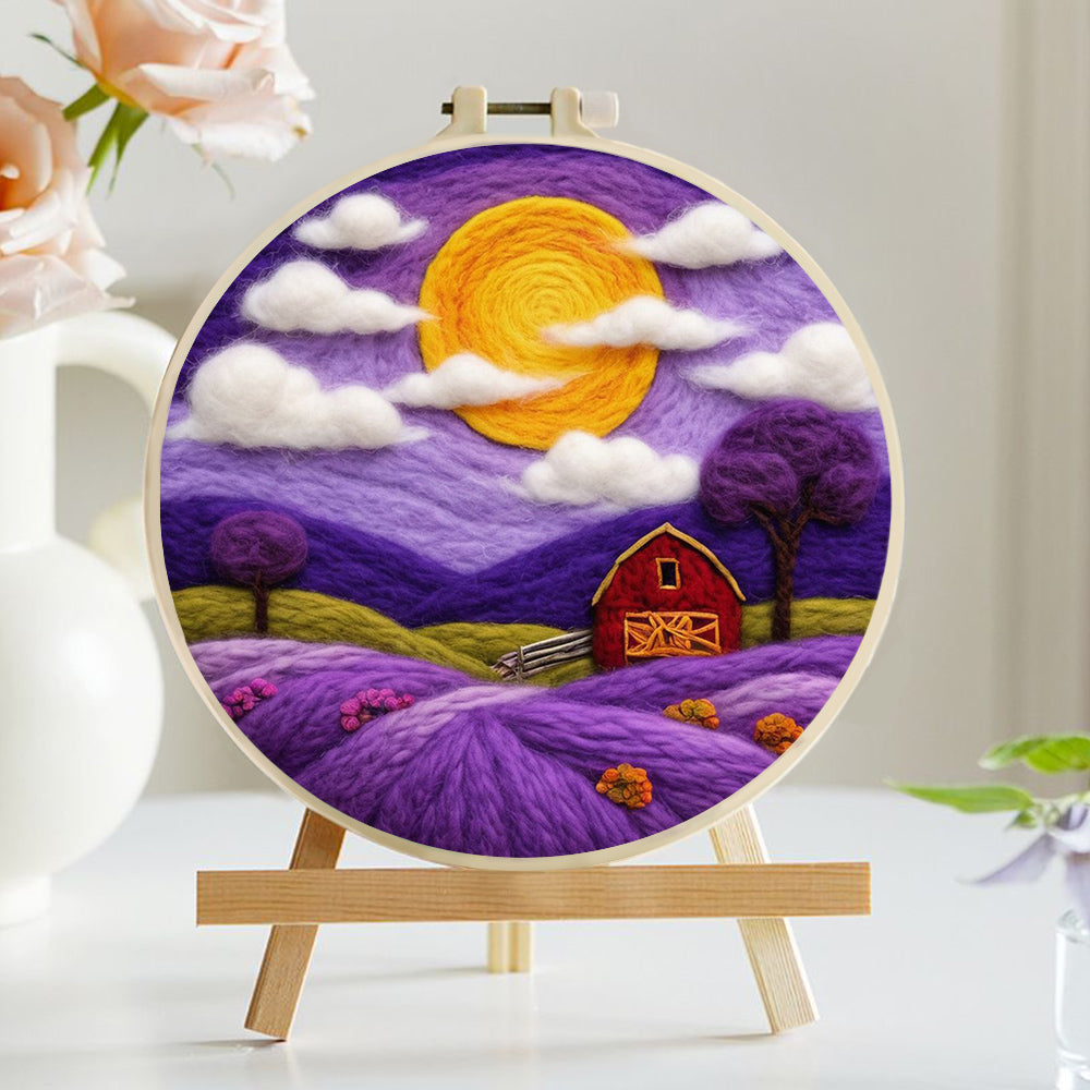 Golden Moon, Purple Sky and Fields Wool Needle Felting Painting Kit