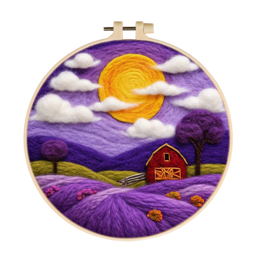 Golden Moon, Purple Sky and Fields Wool Needle Felting Painting Kit