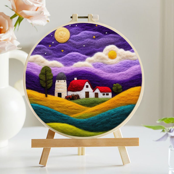 Farm under the Purple Sky Wool Needle Felting Painting Kit