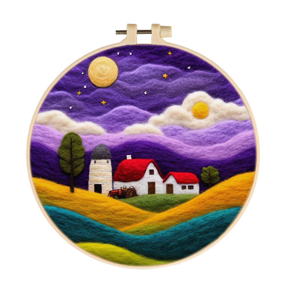 Farm under the Purple Sky Wool Needle Felting Painting Kit