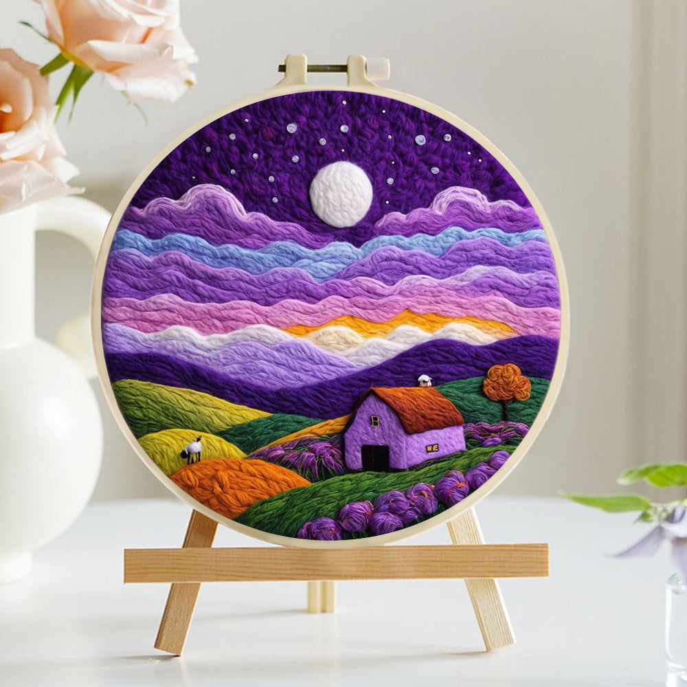 Colorful Hillsides under Purple Clouds Wool Needle Felting Painting Kit