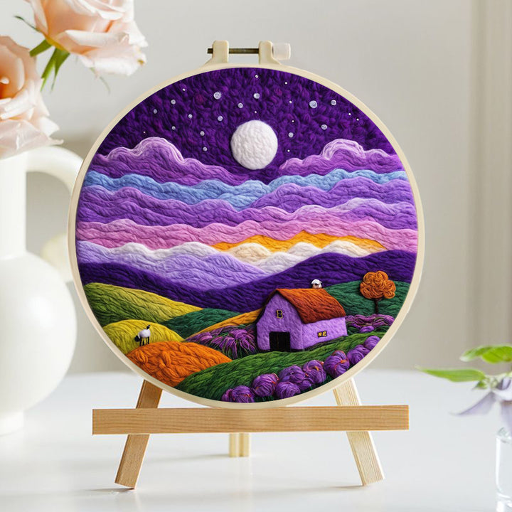 Colorful Hillsides under Purple Clouds Wool Needle Felting Painting Kit