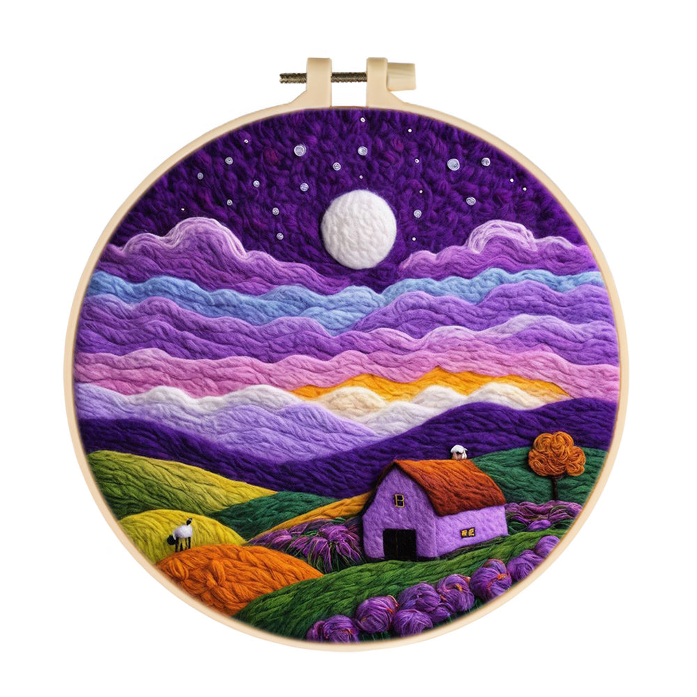 Colorful Hillsides under Purple Clouds Wool Needle Felting Painting Kit