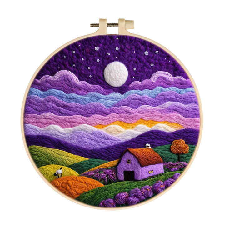 Colorful Hillsides under Purple Clouds Wool Needle Felting Painting Kit