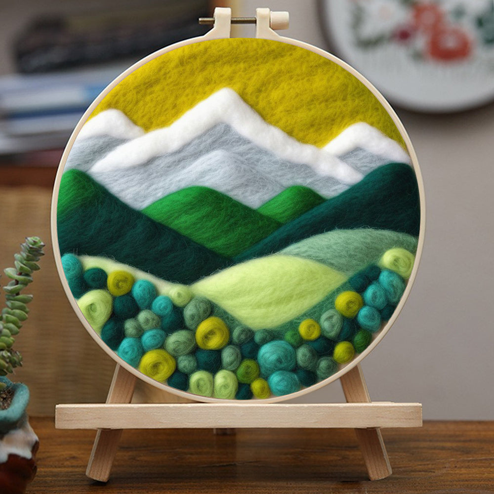 Green Mountains and Flowers Wool Needle Felting Painting Kit